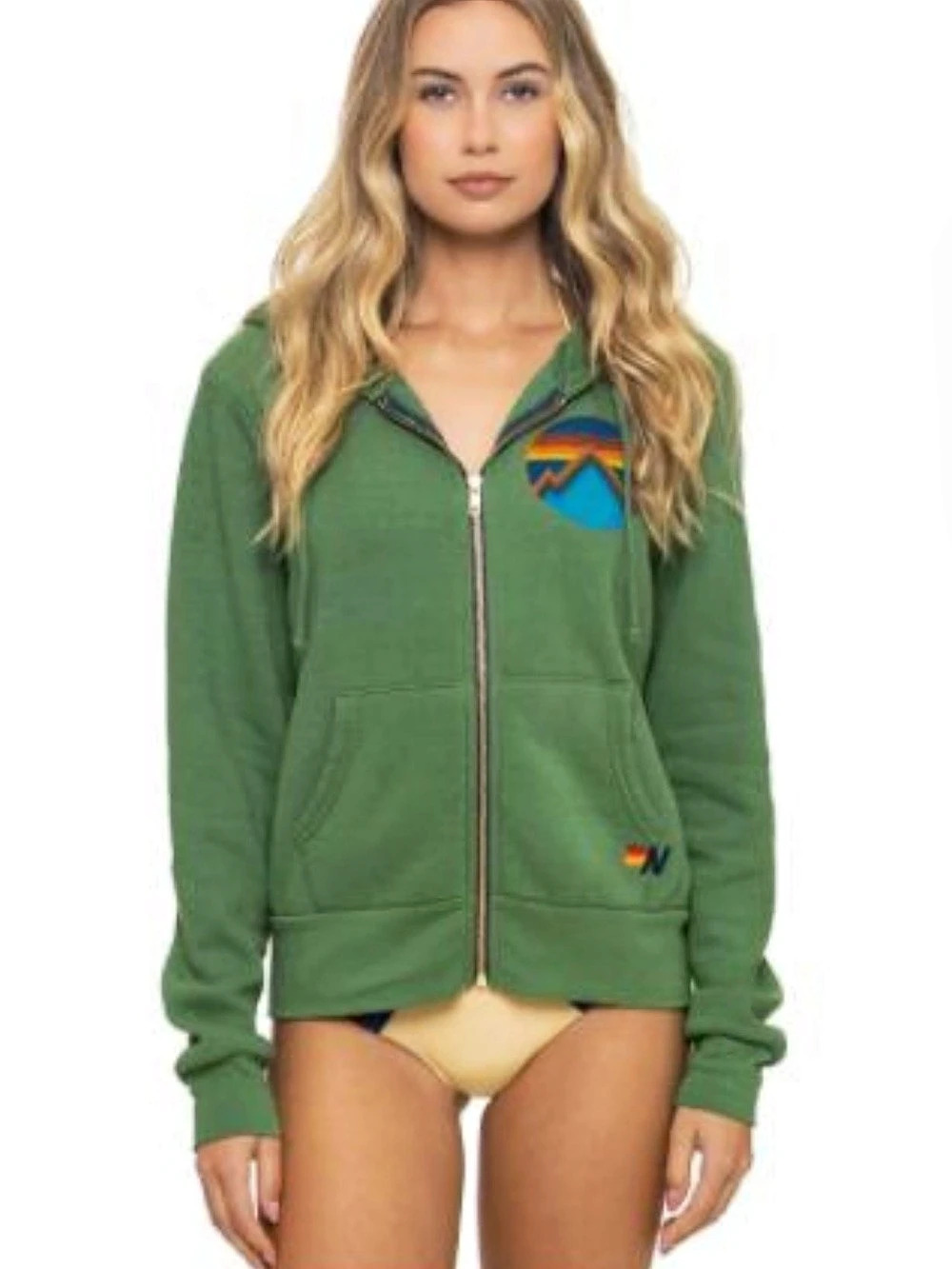Aviator Nation Graphic Zip Up Hoodie in Green & Blue Like New